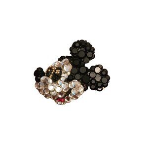Wendy Gell Vintage Mickey Mouse Rhinestone Pin Brooch Black & Clear Crystals Gol